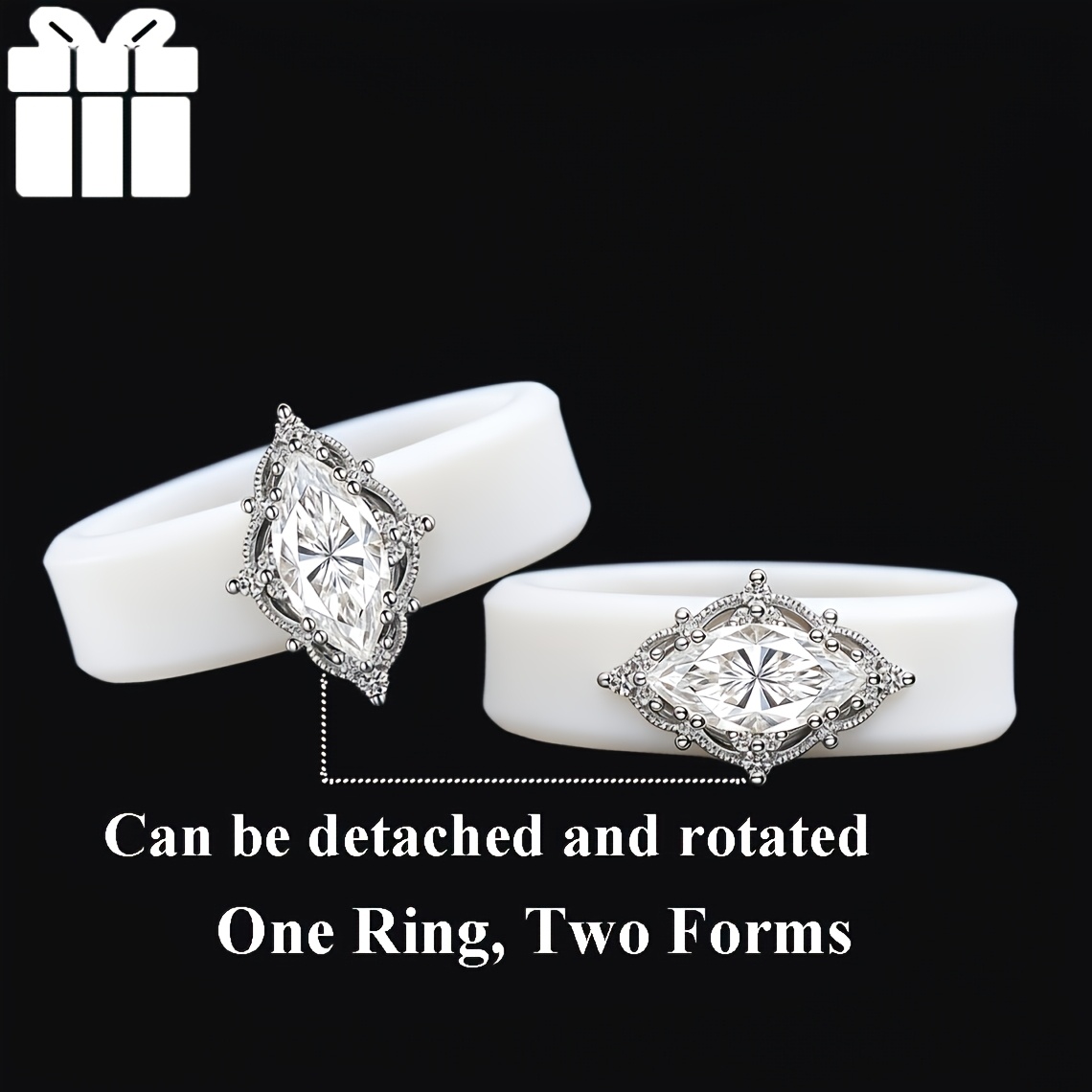 14K Gold-plated White Silicone Ring with Eye-shaped CZ